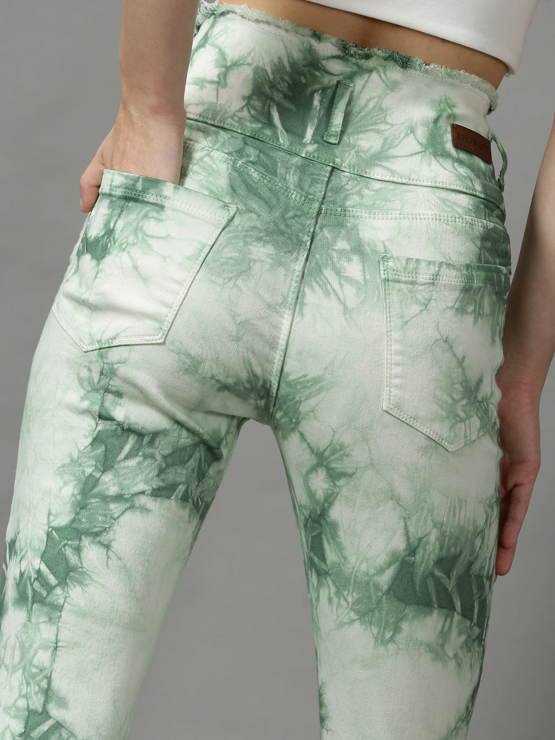 Women's Green Printed Skinny Fit Stretchable Denim Jeans