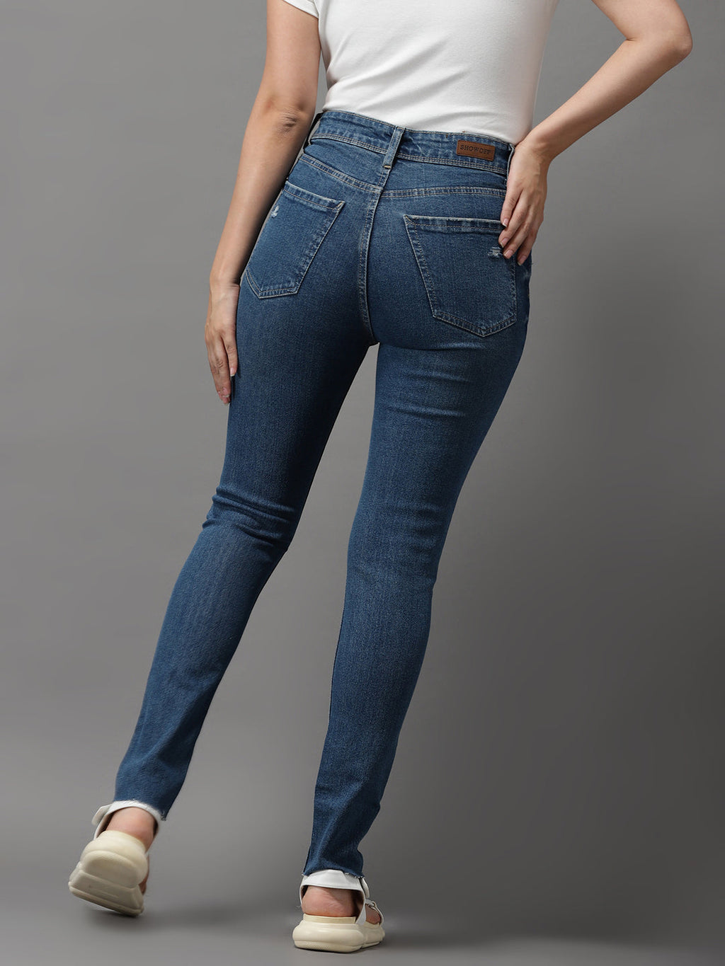 Women's Blue Jean Skinny Fit High-Rise Slash Knee Light Fade Stretchable Jeans