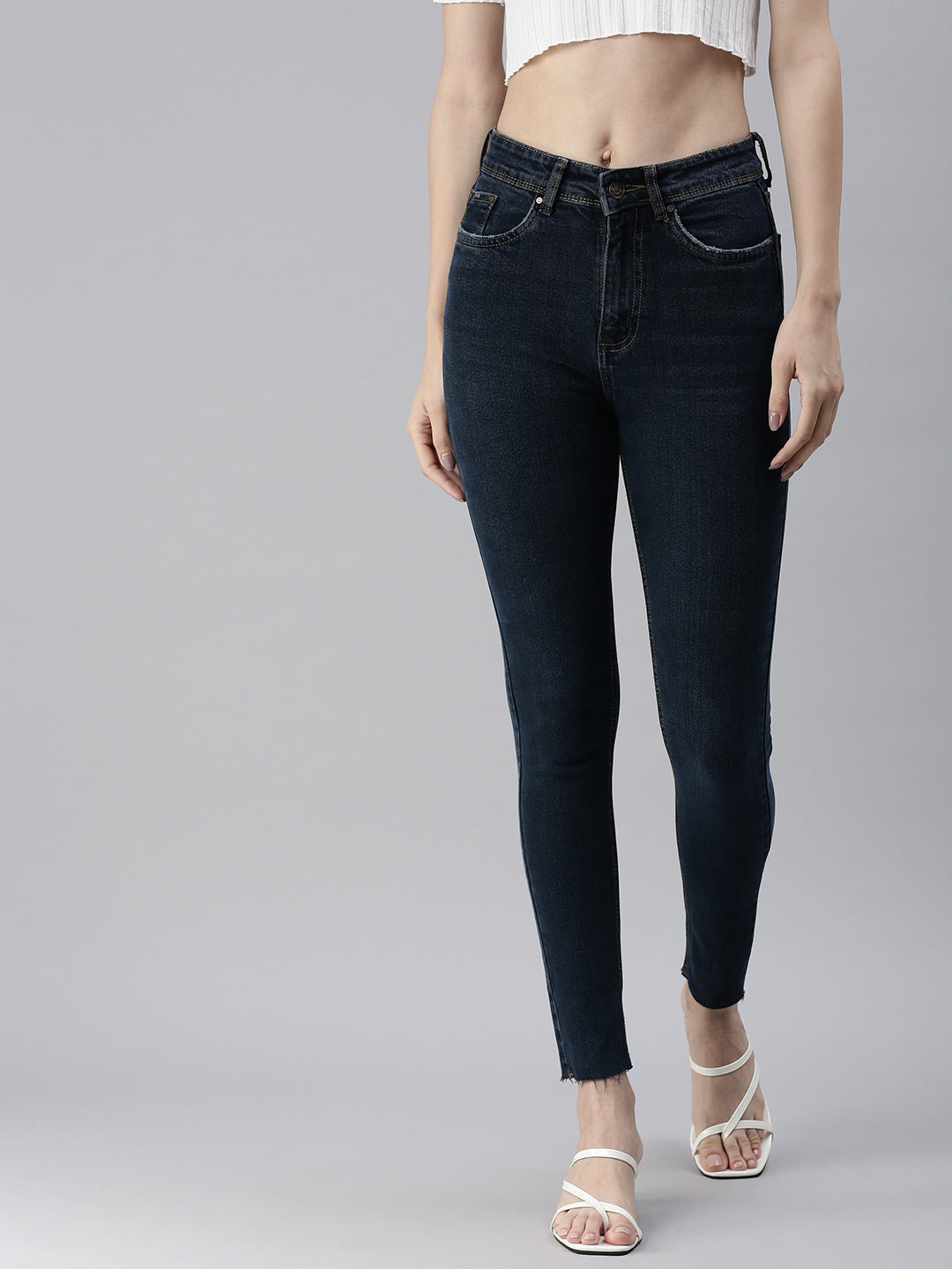 Women's Navy Blue Skinny Fit High-Rise Stretchable Jeans