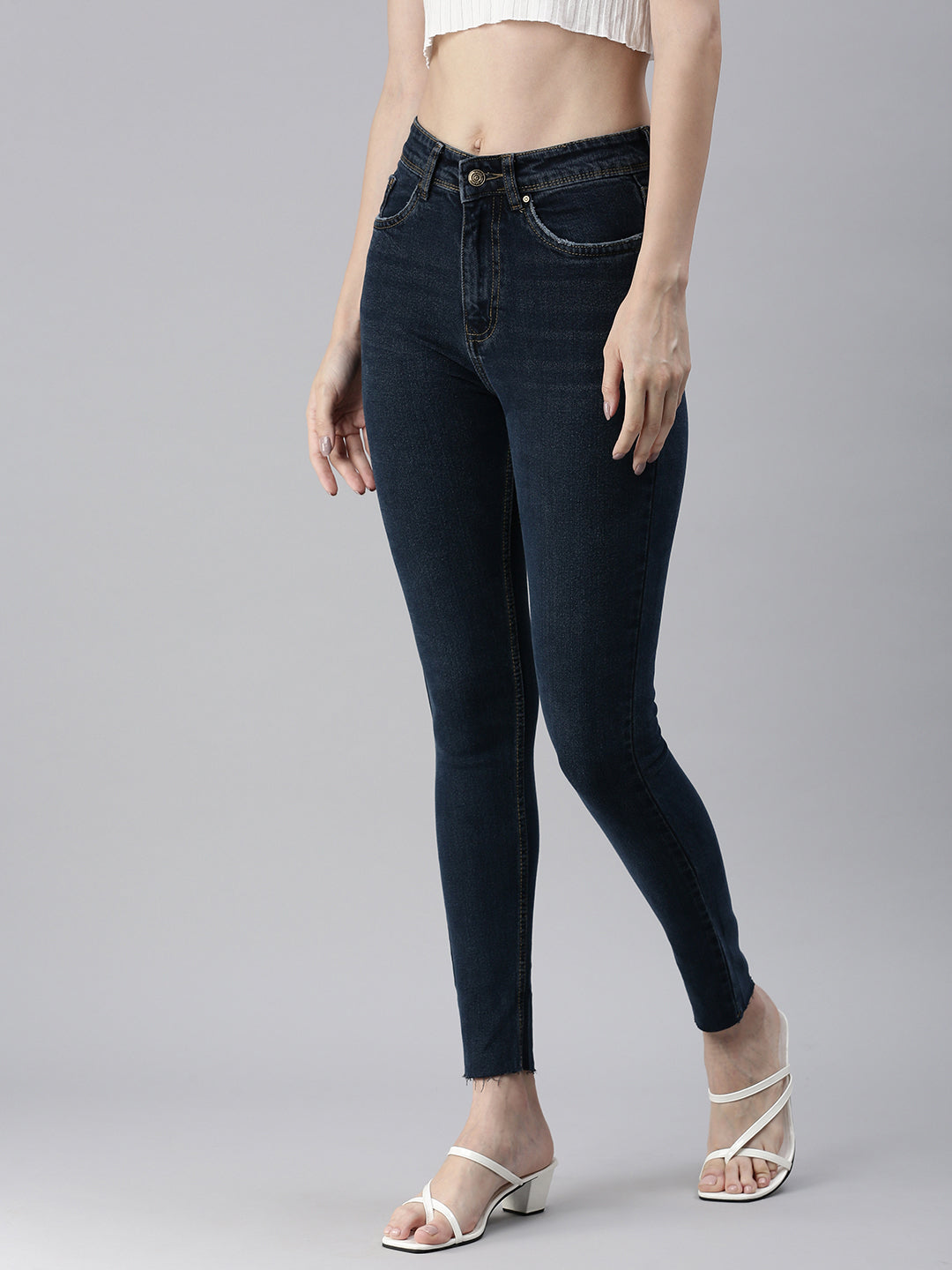 Women's Navy Blue Skinny Fit High-Rise Stretchable Jeans
