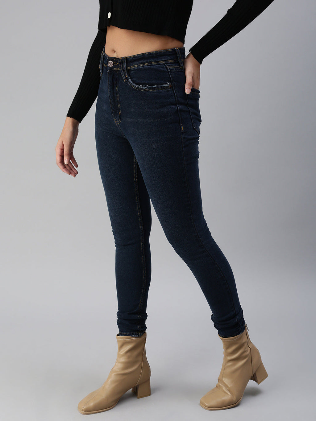Women's Navy Blue Slim Fit High-Rise Stretchable Jeans