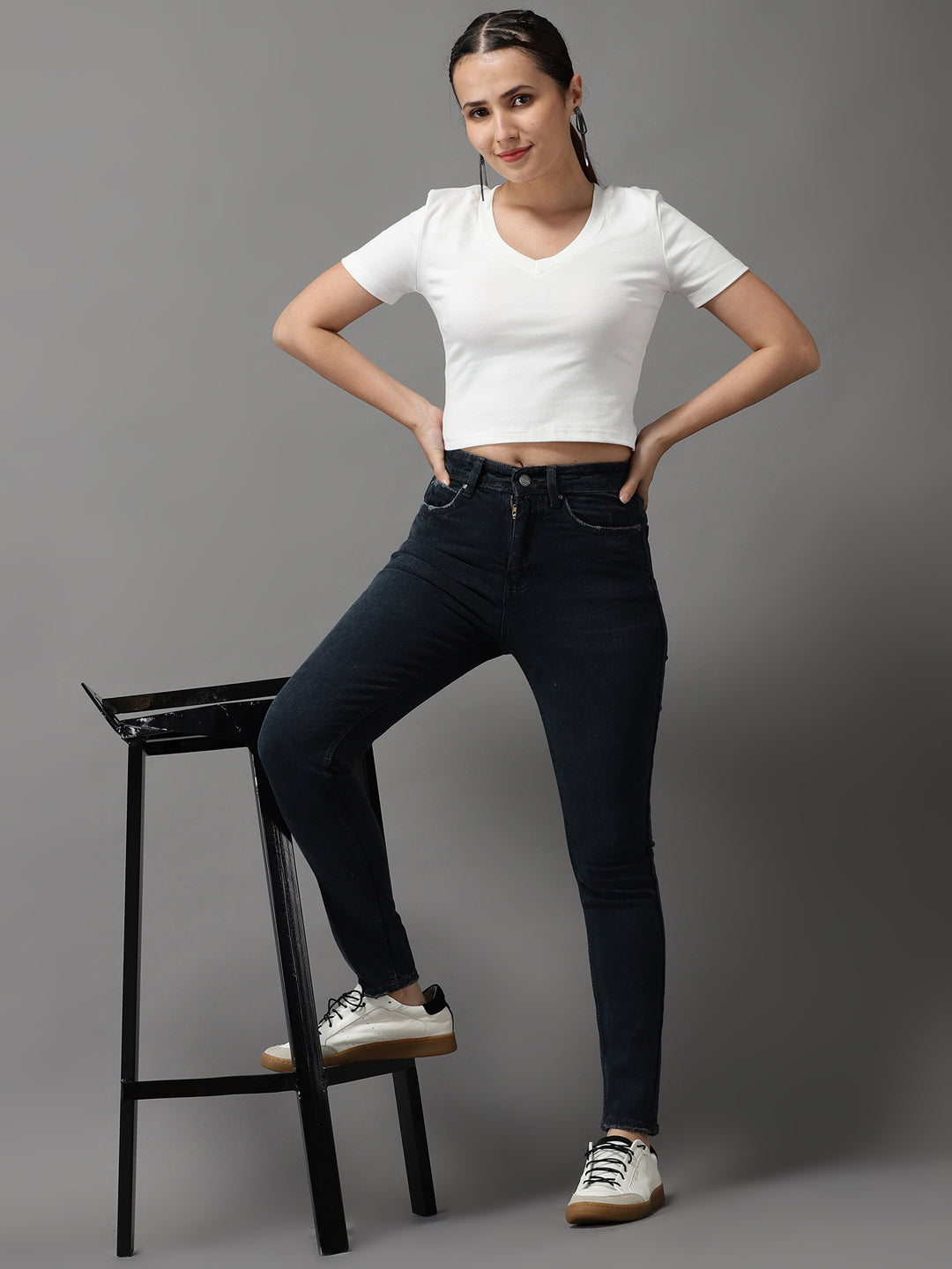 Women's Grey Jean Slim Fit High-Rise Stretchable Jeans