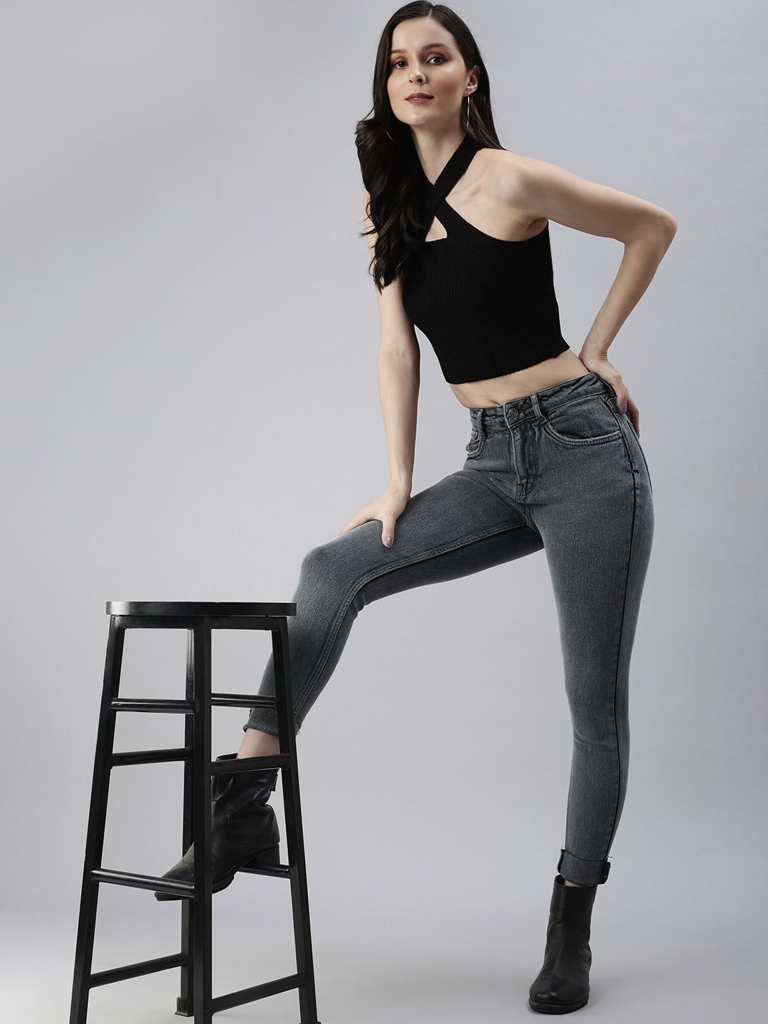 Women's Grey Skinny Fit High-Rise Stretchable Jeans