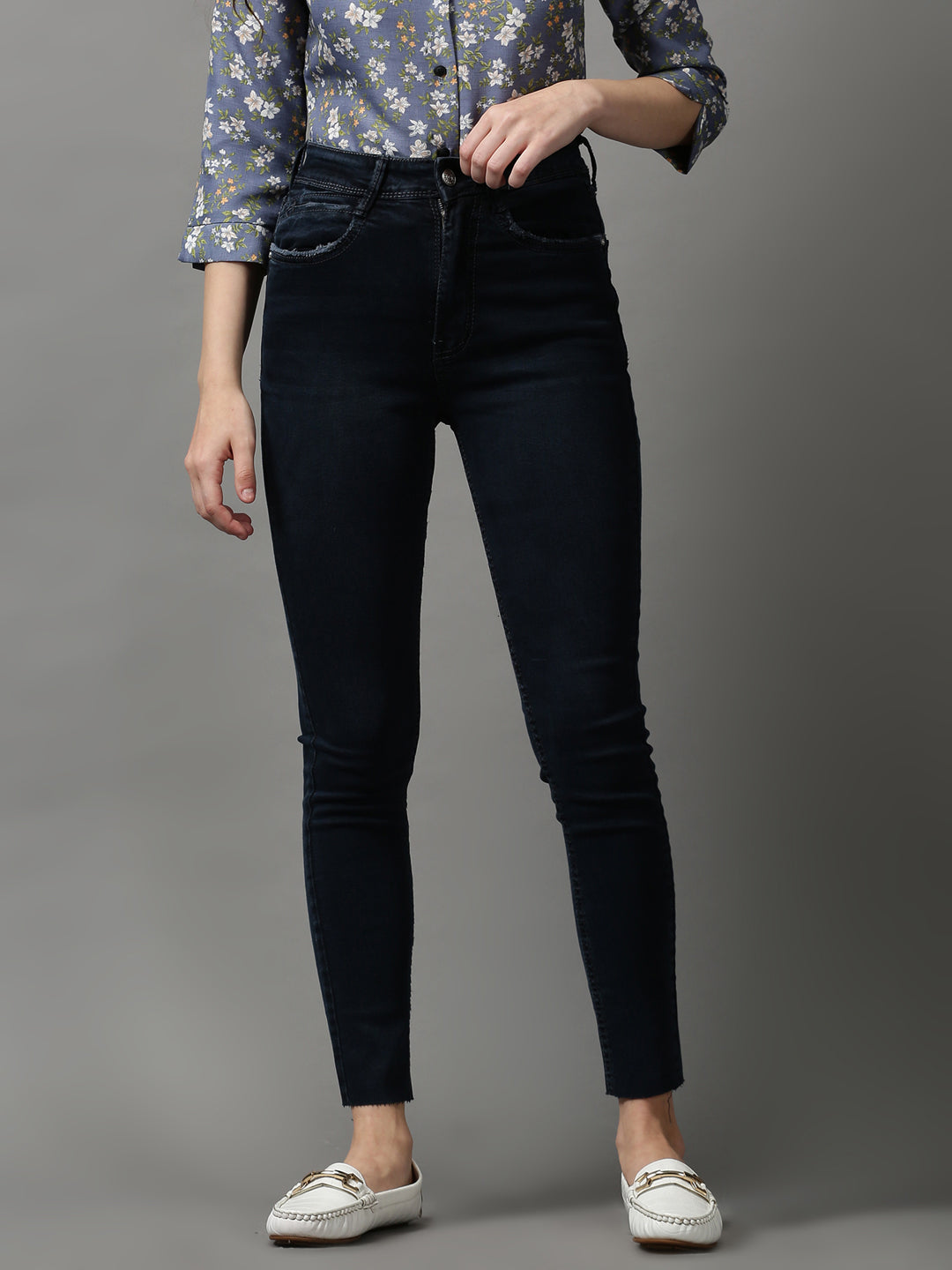 Women's Navy Blue Slim Fit Stretchable Jeans