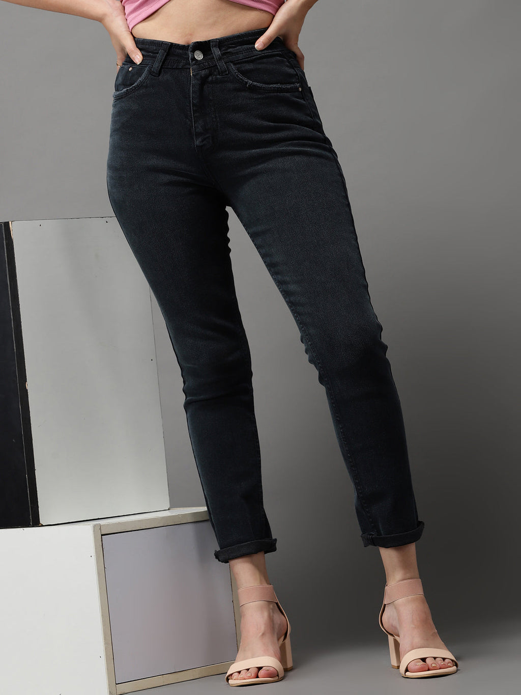 Women's Dark Grey Jean Slim Fit High-Rise Stretchable Jeans