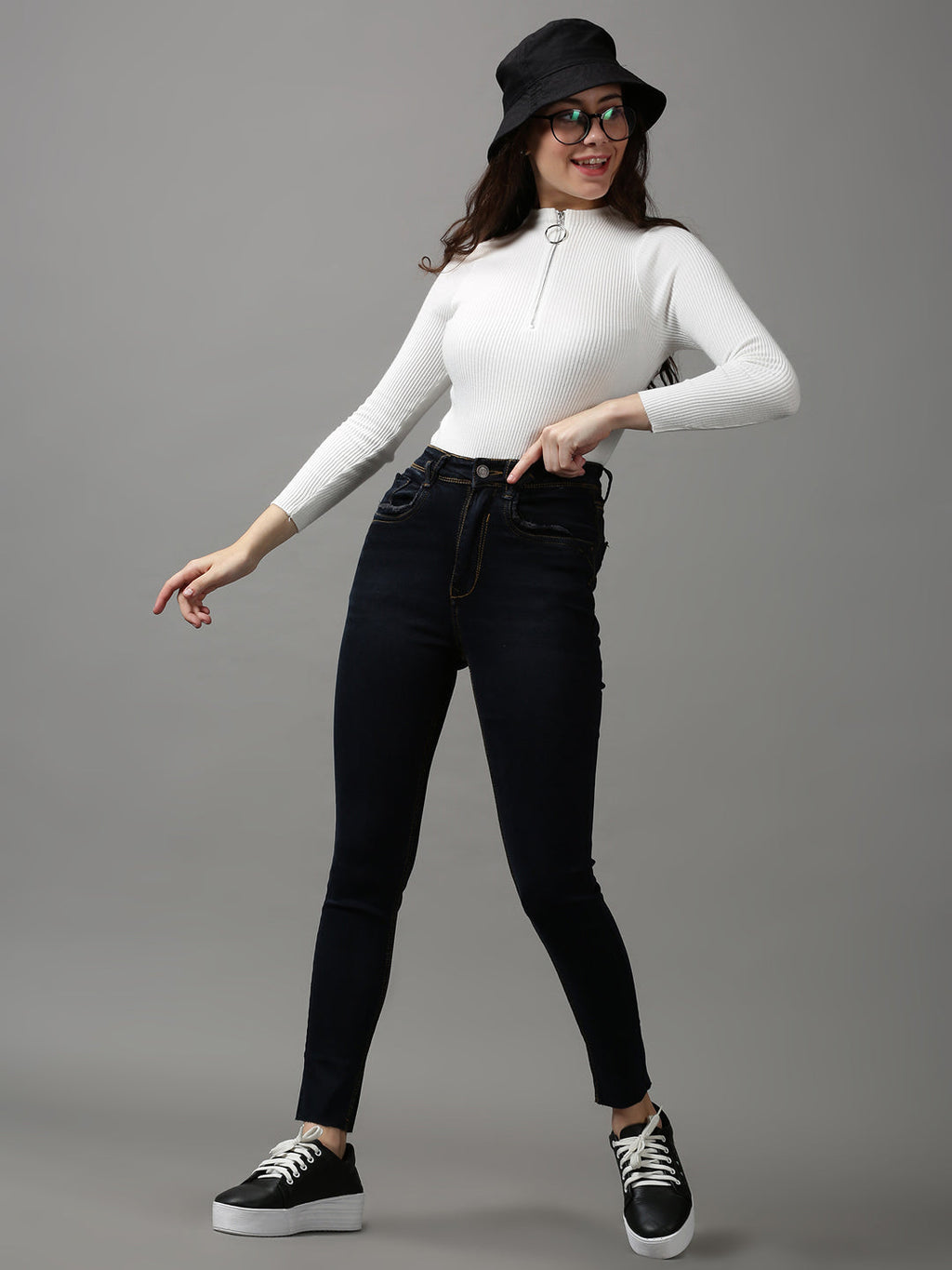 Women's Navy Blue Skinny Fit Stretchable Denim Jeans