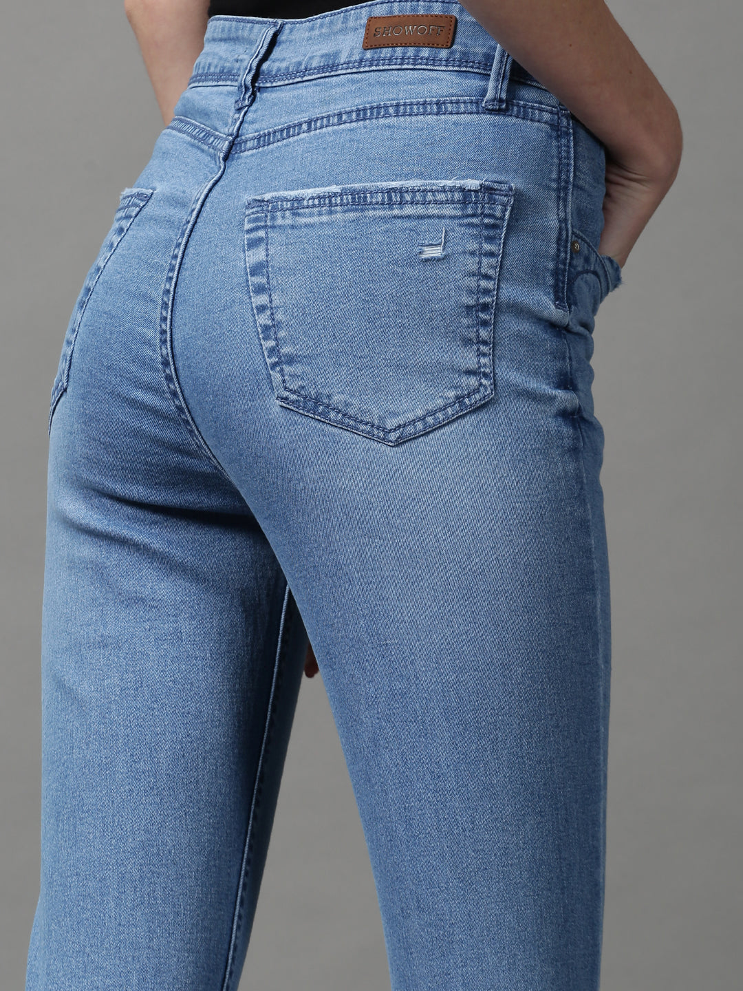 Women's Blue Skinny Fit High-Rise Low Distress Light Fade Stretchable Denim Jeans