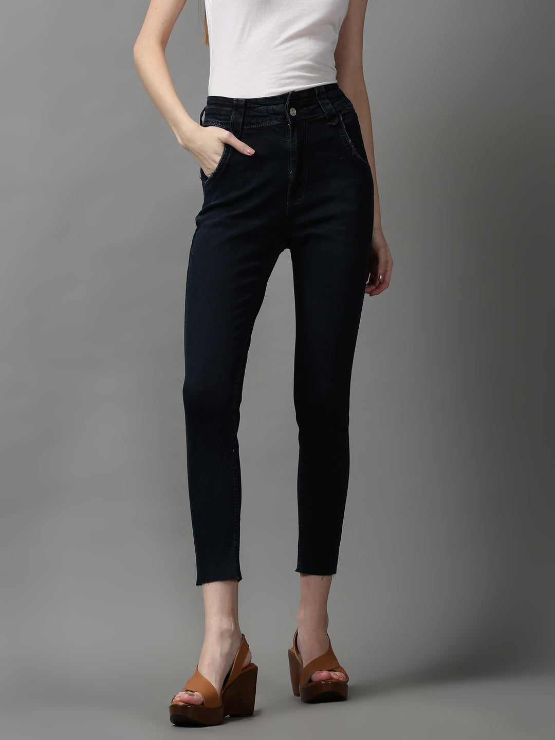 Women's Navy Blue Skinny Fit Stretchable Denim Jeans