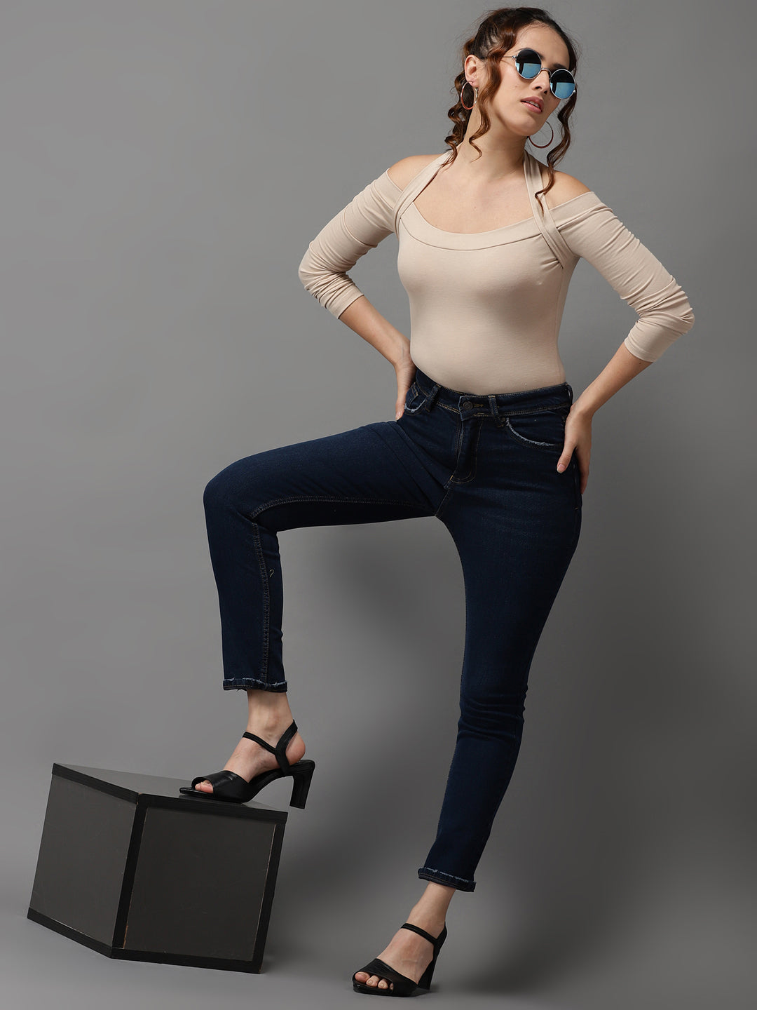 Women's Navy Blue Jean Slim Fit Slash Knee Stretchable Jeans