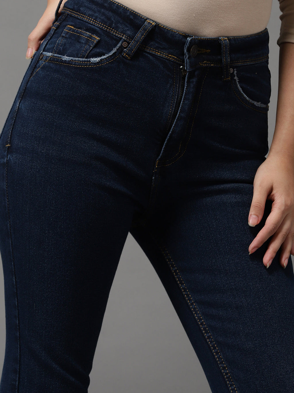 Women's Navy Blue Jean Slim Fit Slash Knee Stretchable Jeans