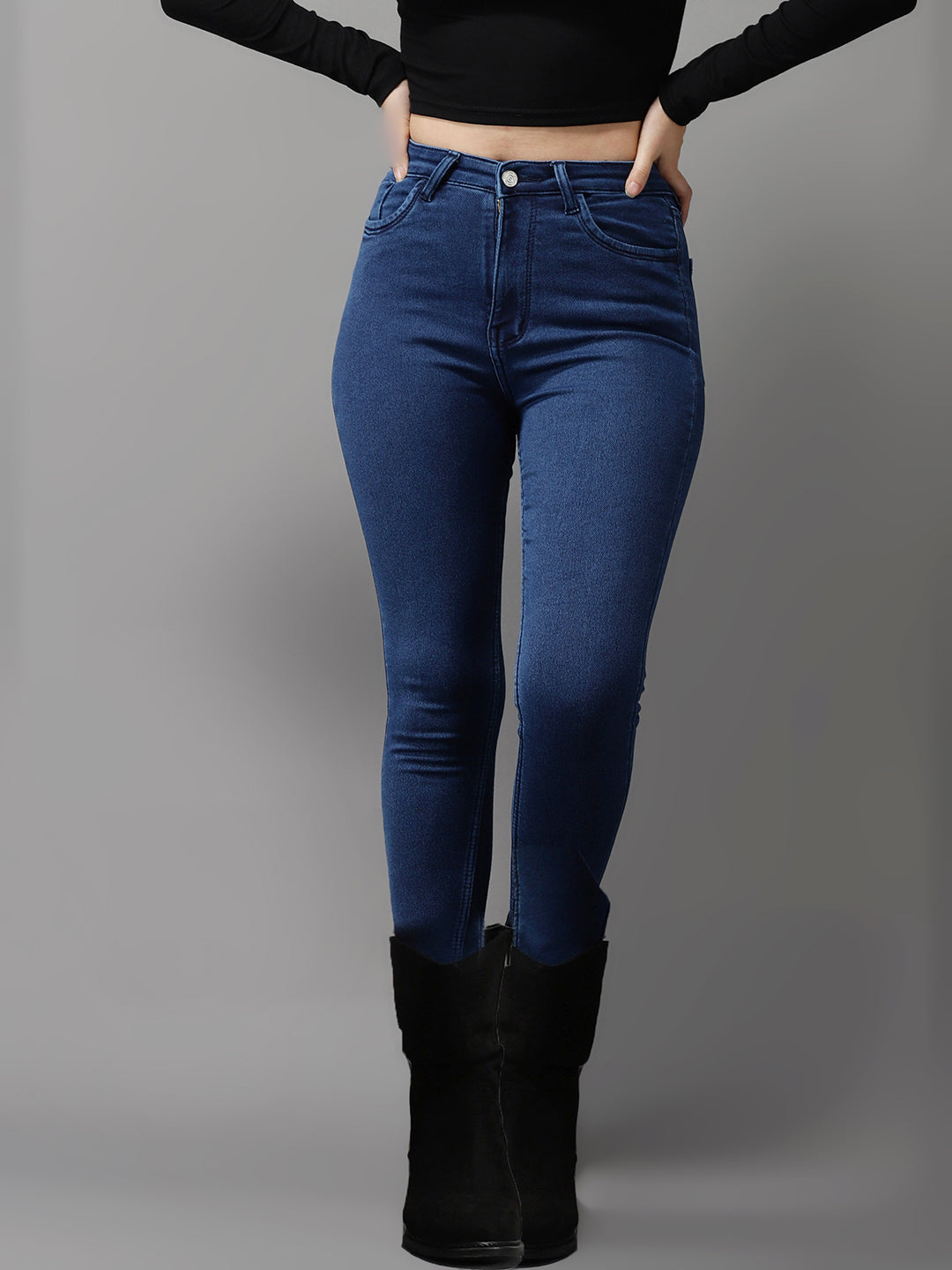 Women's Solid Blue Skinny Fit Denim Jeans