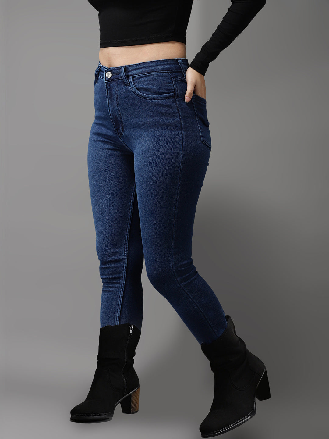 Women's Solid Blue Skinny Fit Denim Jeans