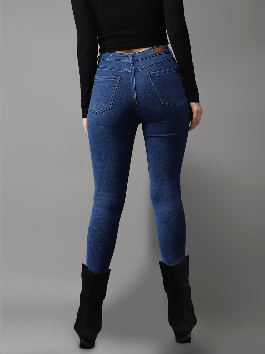 Women's Solid Blue Skinny Fit Denim Jeans