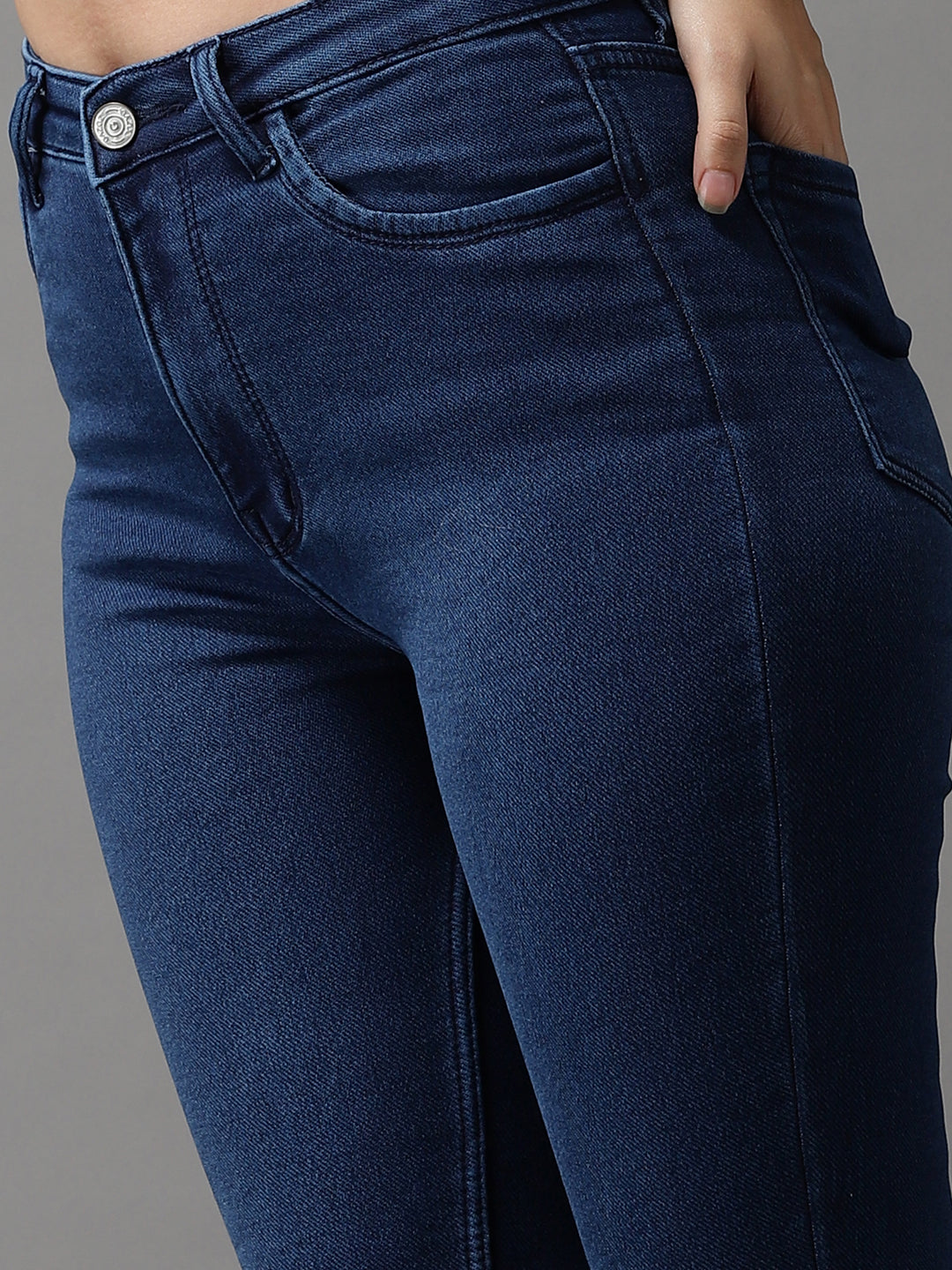 Women's Solid Blue Skinny Fit Denim Jeans