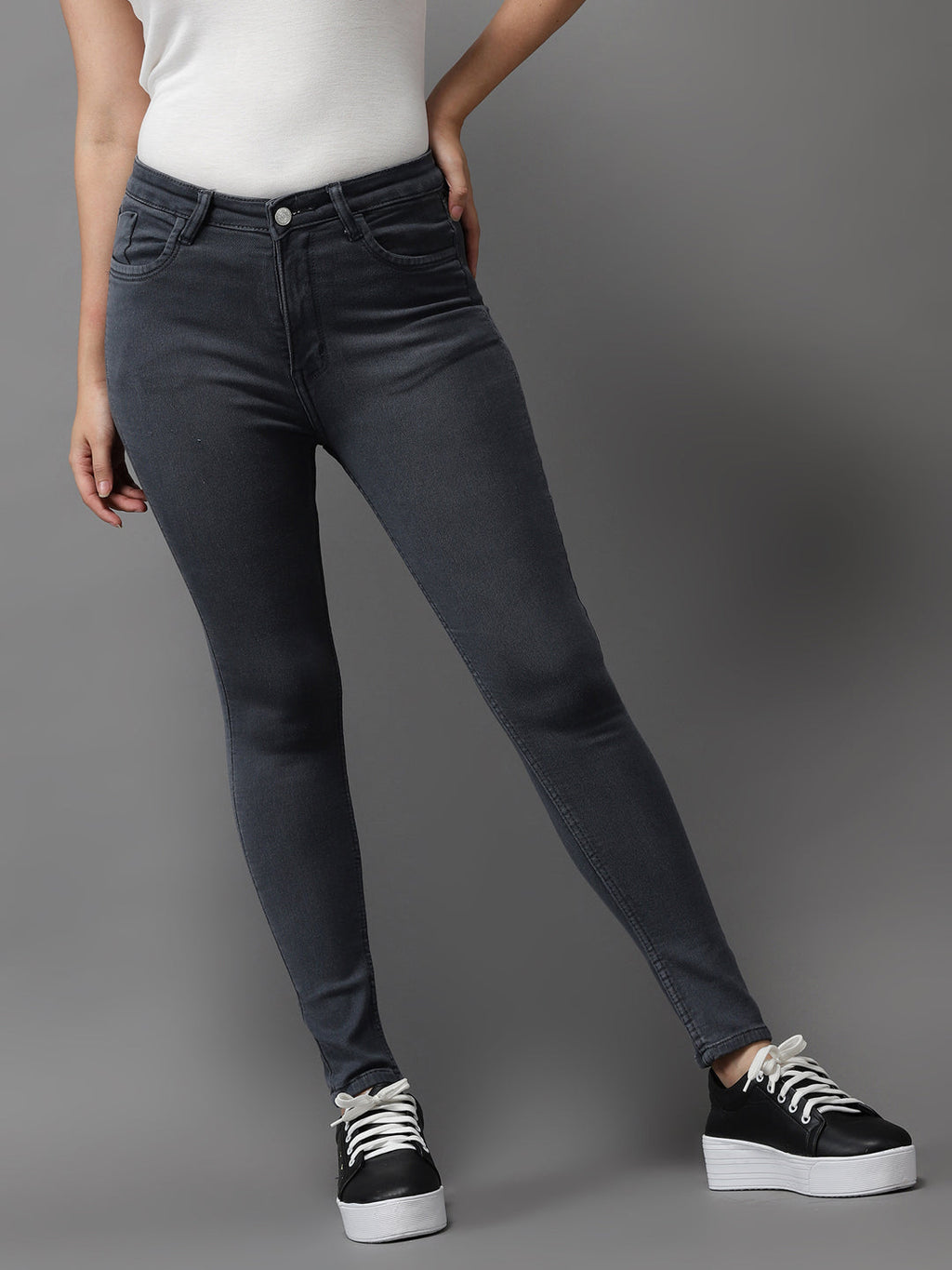Women's Grey Jean Skinny Fit High-Rise Stretchable Jeans