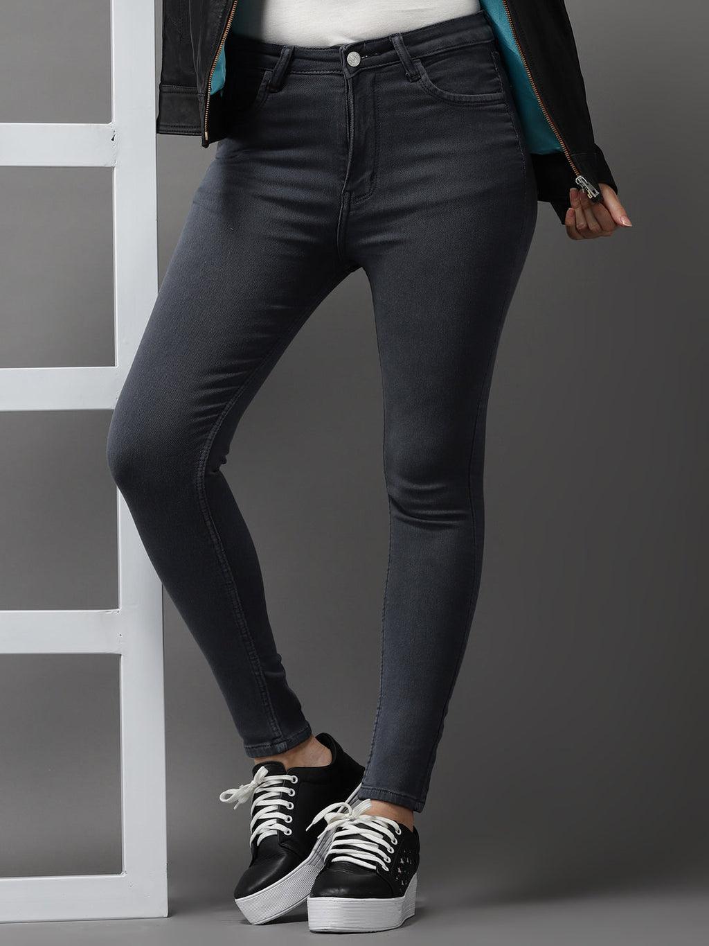 Women's Grey Jean Skinny Fit High-Rise Stretchable Jeans