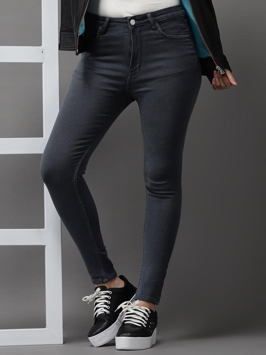 Women's Grey Jean Skinny Fit High-Rise Stretchable Jeans