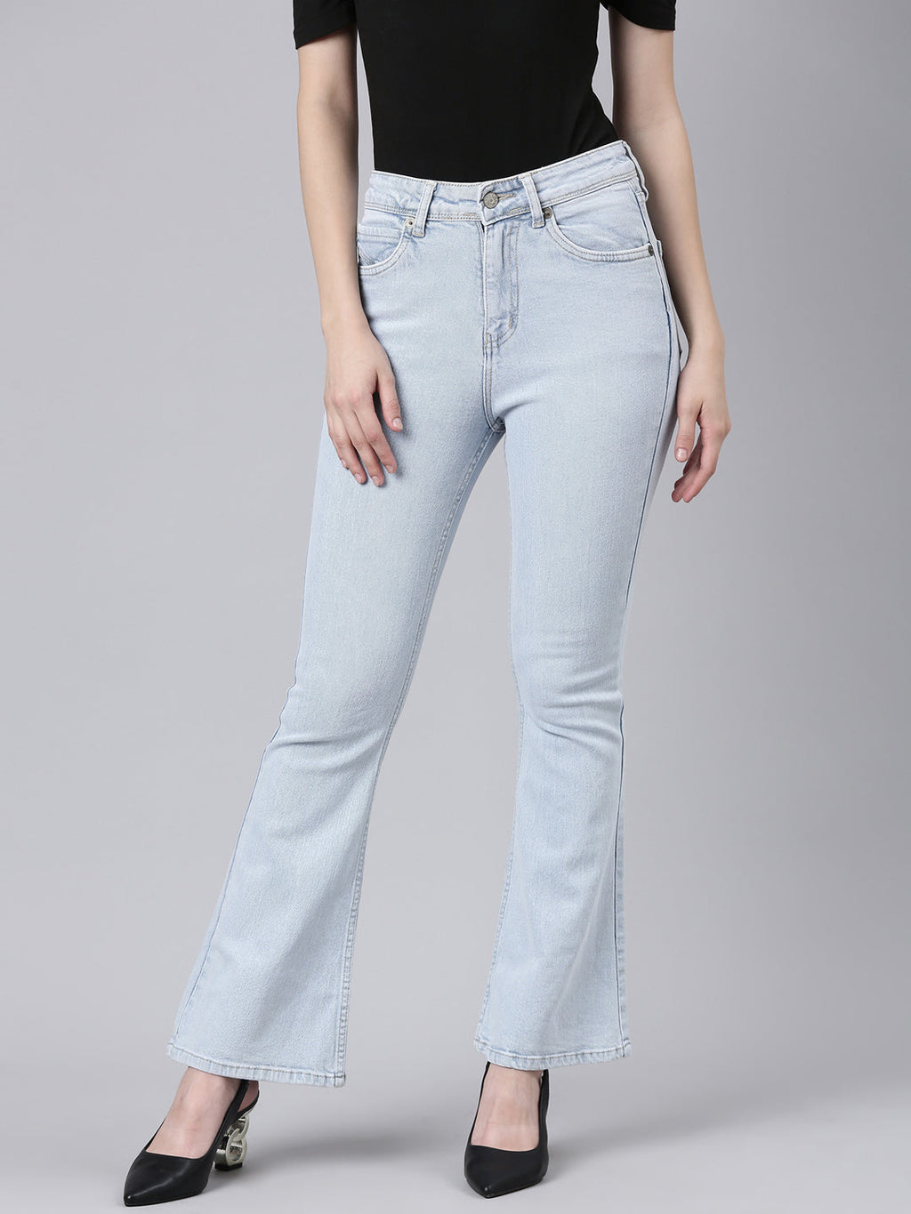 Women's Blue Clean Look Mid-Rise Bootcut Jeans
