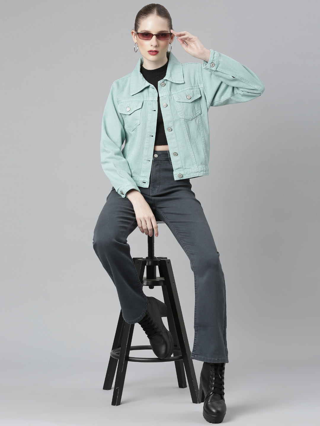 Women's Grey Jean Straight Fit Mid-Rise Acid Wash Stretchable Jeans