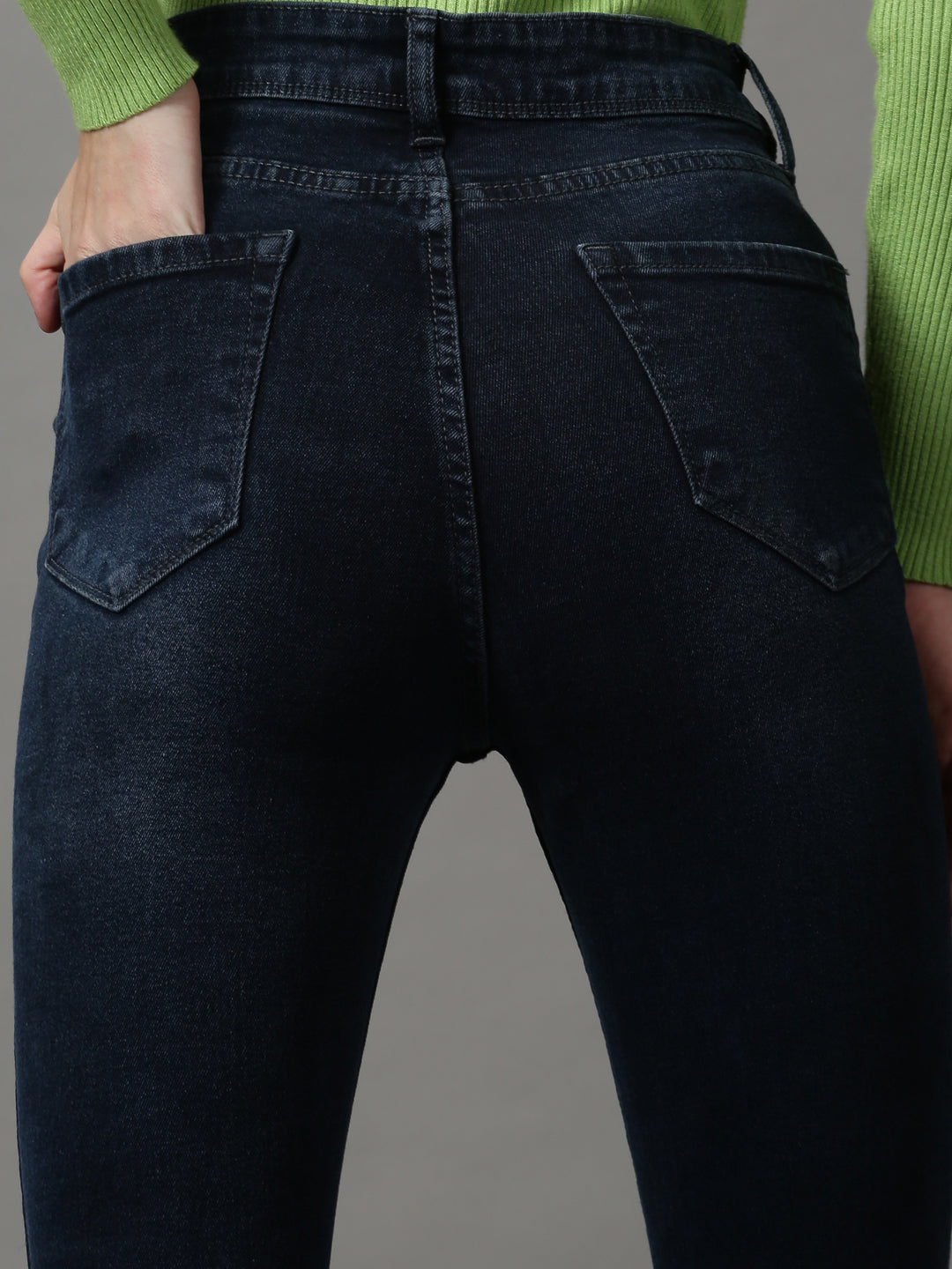 Women's Navy Blue Bootcut Mildly Distressed Light Fade Stretchable Denim Jeans