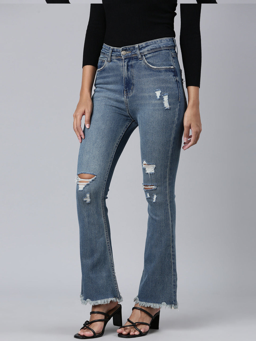 Women's Blue Solid Bootcut Denim Jeans