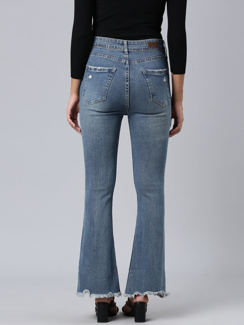 Women's Blue Solid Bootcut Denim Jeans