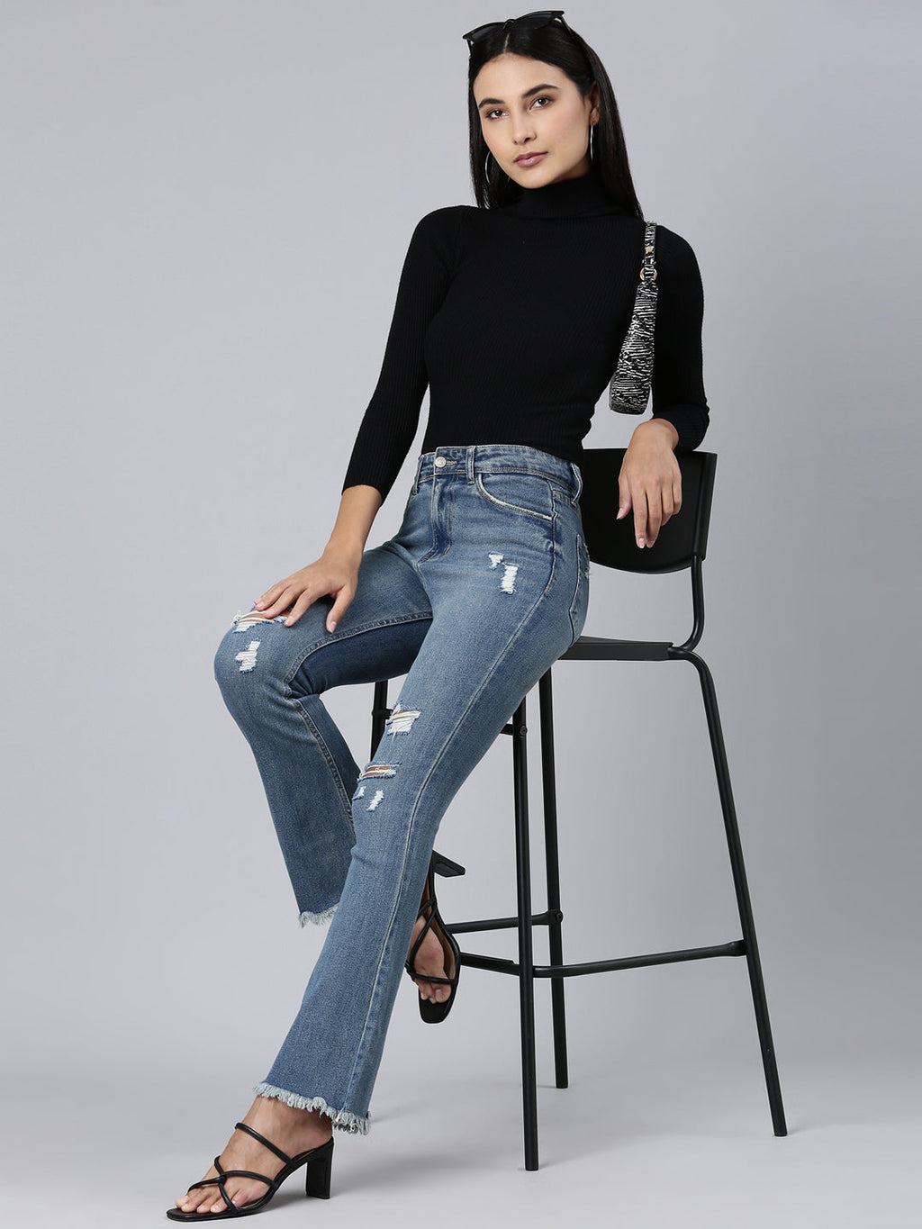 Women's Blue Solid Bootcut Denim Jeans