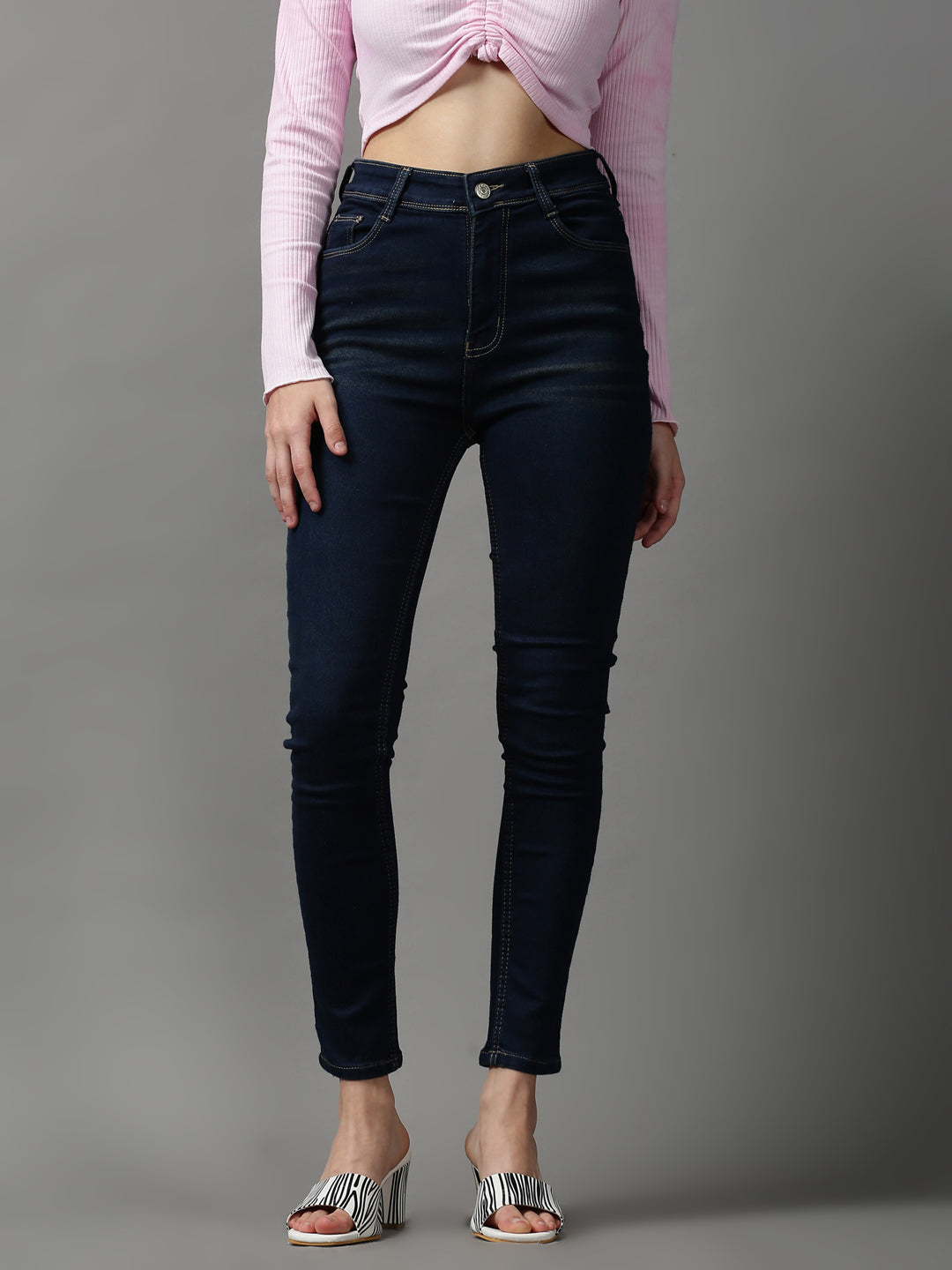 Women's Navy Blue Skinny Fit Stretchable Denim Jeans