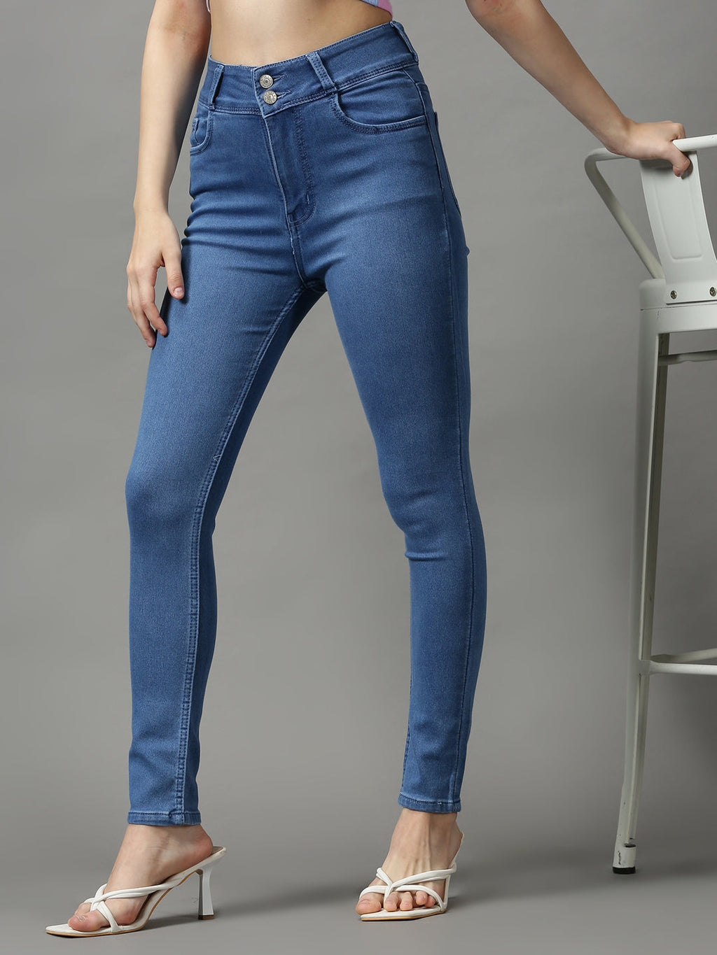 Women's Blue Skinny Fit Light Fade Clean Look Stretchable Denim Jeans
