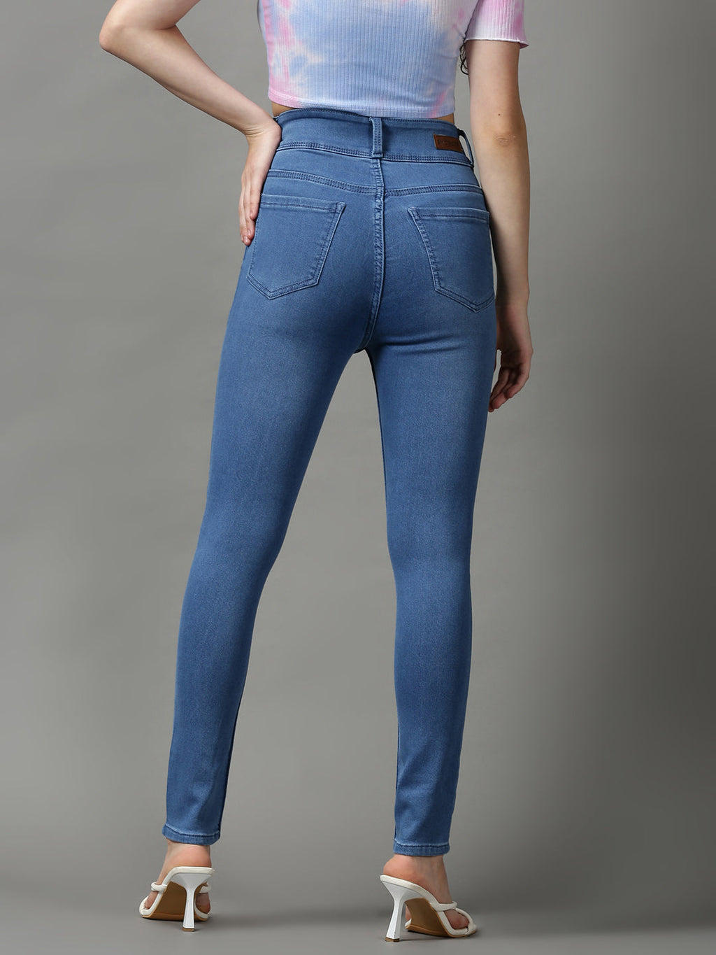 Women's Blue Skinny Fit Light Fade Clean Look Stretchable Denim Jeans