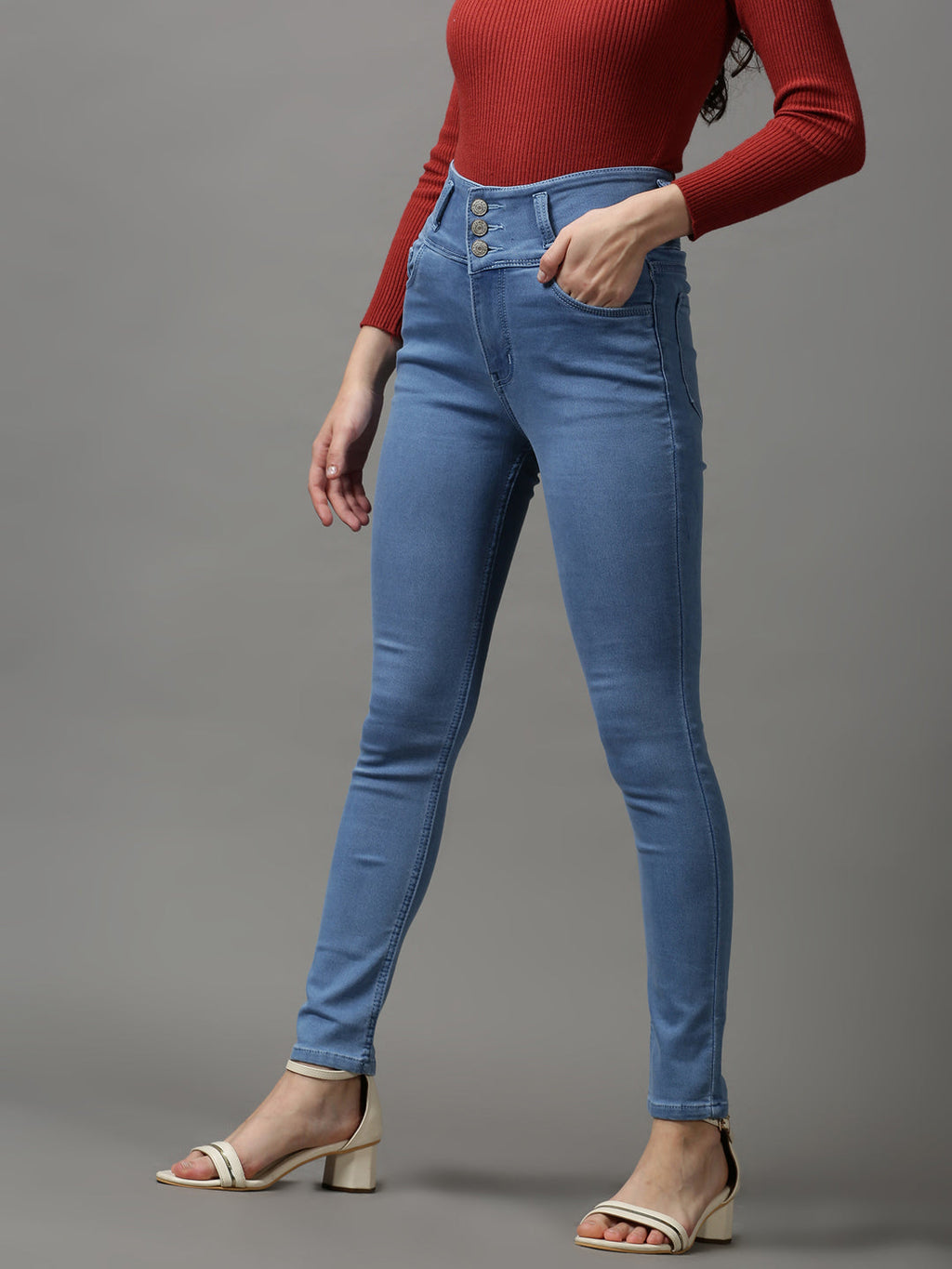 Women's Blue Skinny Fit High-Rise Light Fade Stretchable Denim Jeans