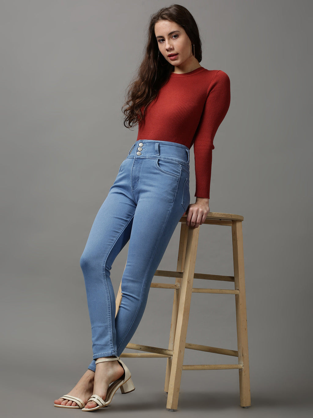 Women's Blue Skinny Fit High-Rise Light Fade Stretchable Denim Jeans