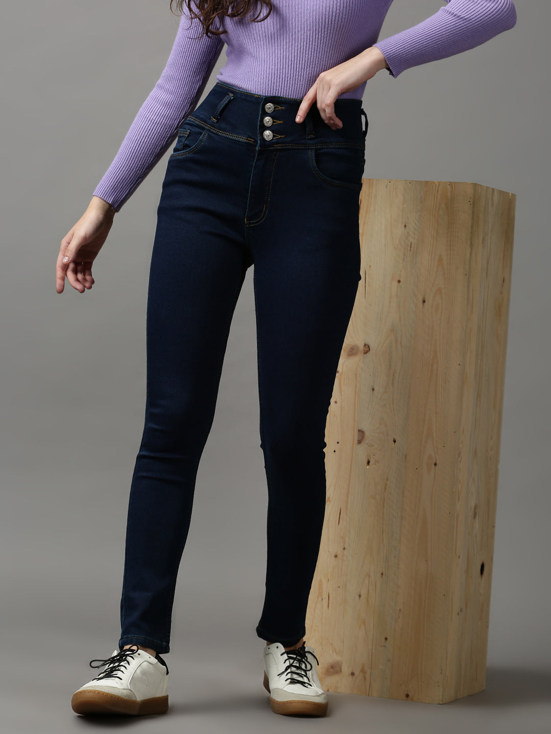 Women's Navy Blue Skinny Fit Clean Look High-Rise Stretchable Denim Jeans