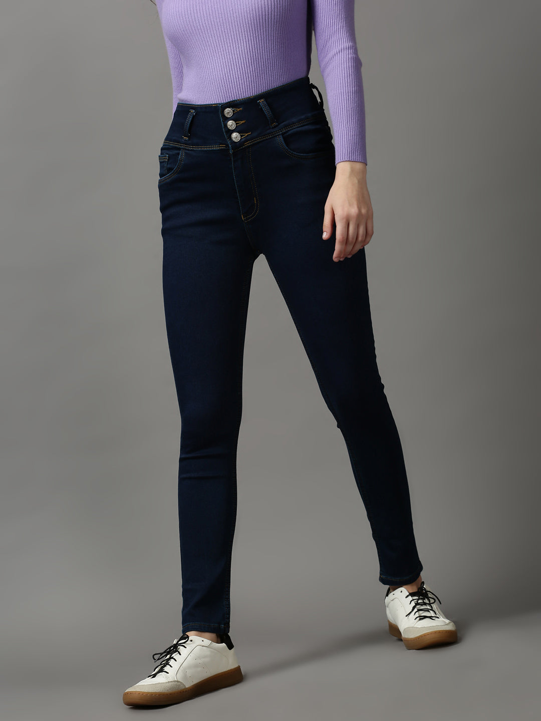 Women's Navy Blue Skinny Fit Clean Look High-Rise Stretchable Denim Jeans