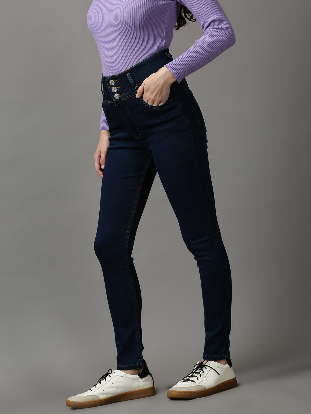Women's Navy Blue Skinny Fit Clean Look High-Rise Stretchable Denim Jeans