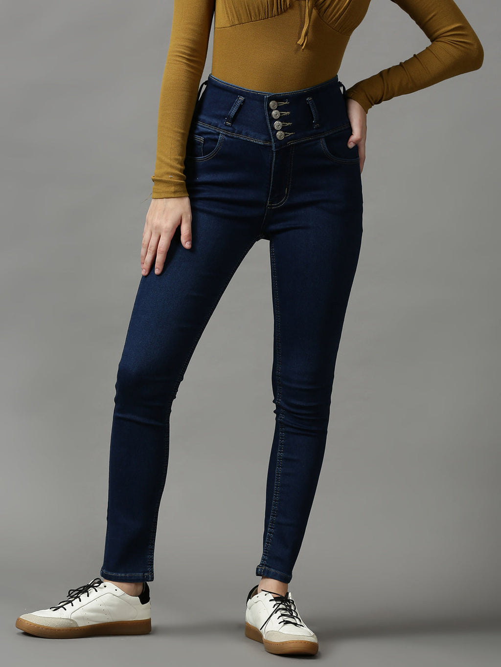 Women's Navy Blue Skinny Fit High-Rise Stretchable Denim Jeans