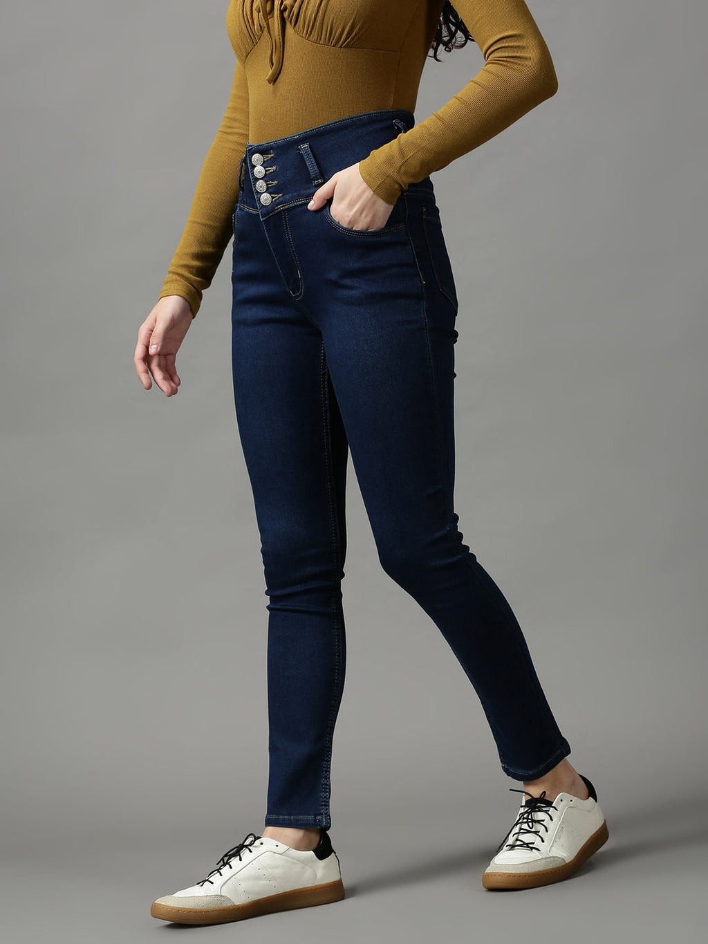 Women's Navy Blue Skinny Fit High-Rise Stretchable Denim Jeans