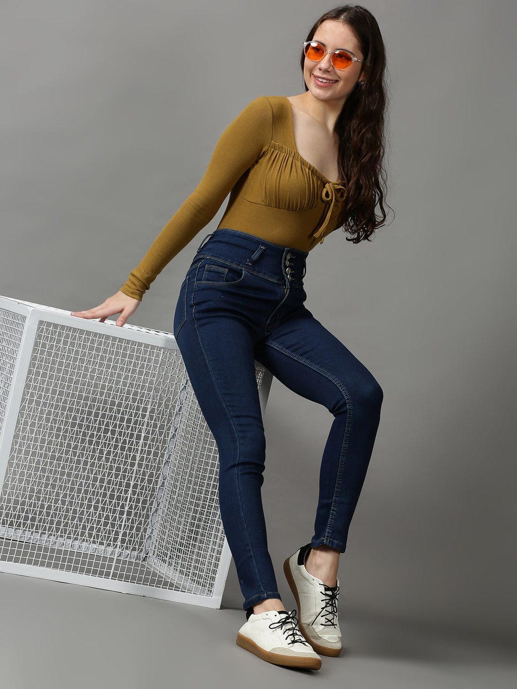 Women's Navy Blue Skinny Fit High-Rise Stretchable Denim Jeans