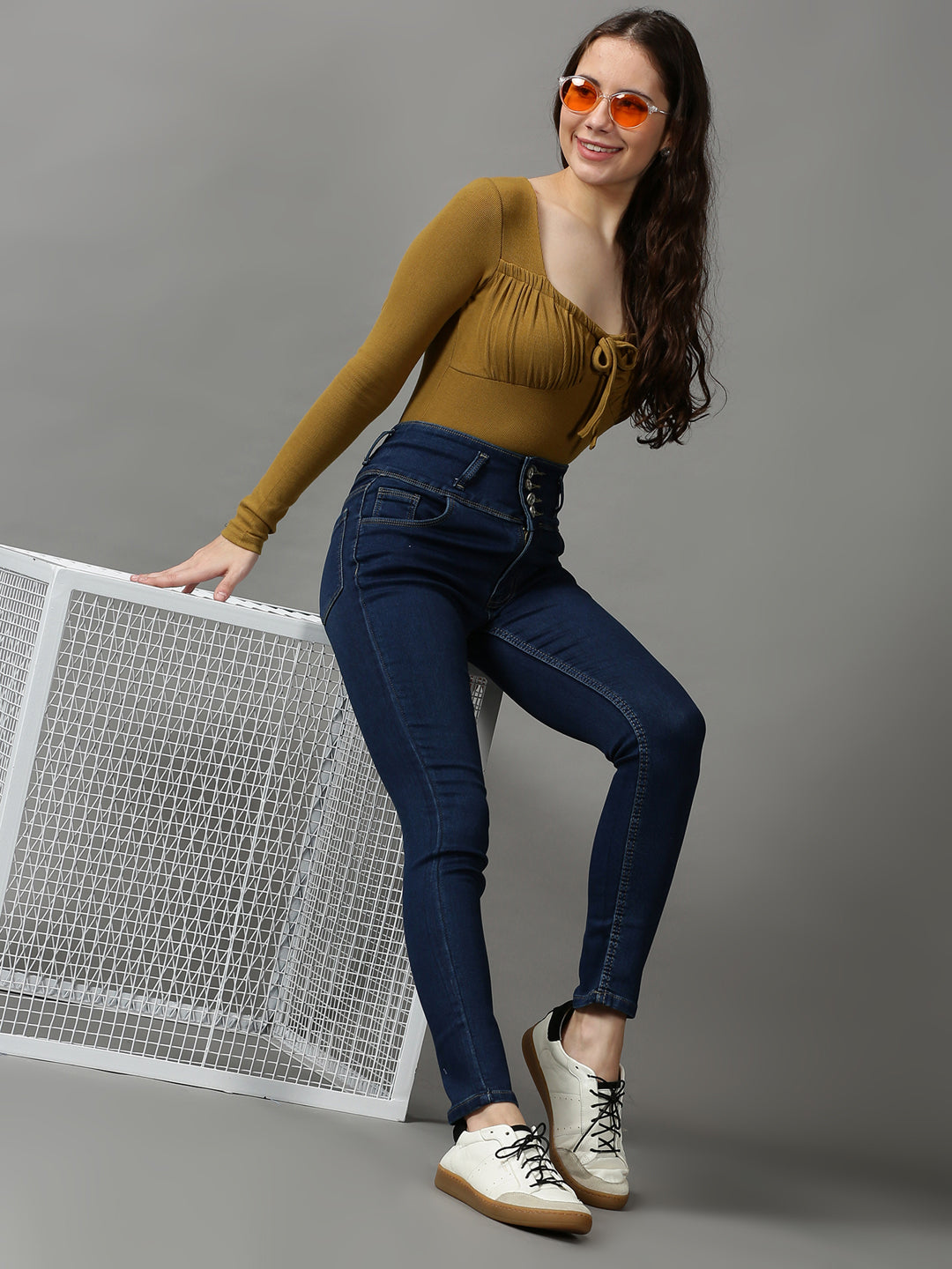 Women's Navy Blue Skinny Fit High-Rise Stretchable Denim Jeans