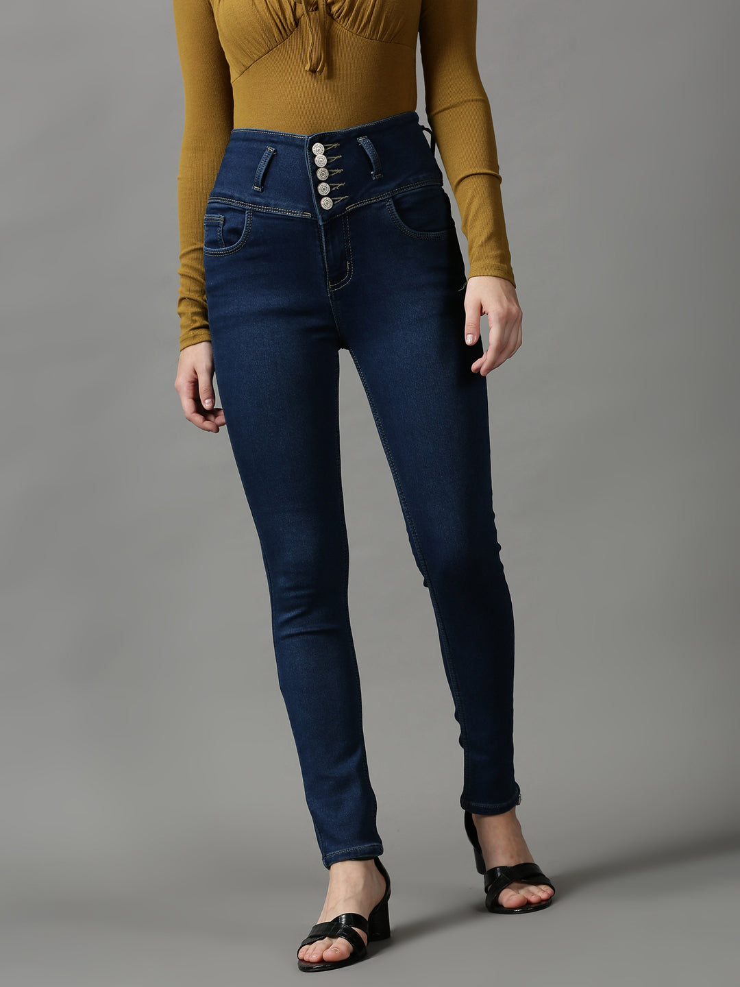Women's Navy Blue Skinny Fit High-Rise Stretchable Denim Jeans