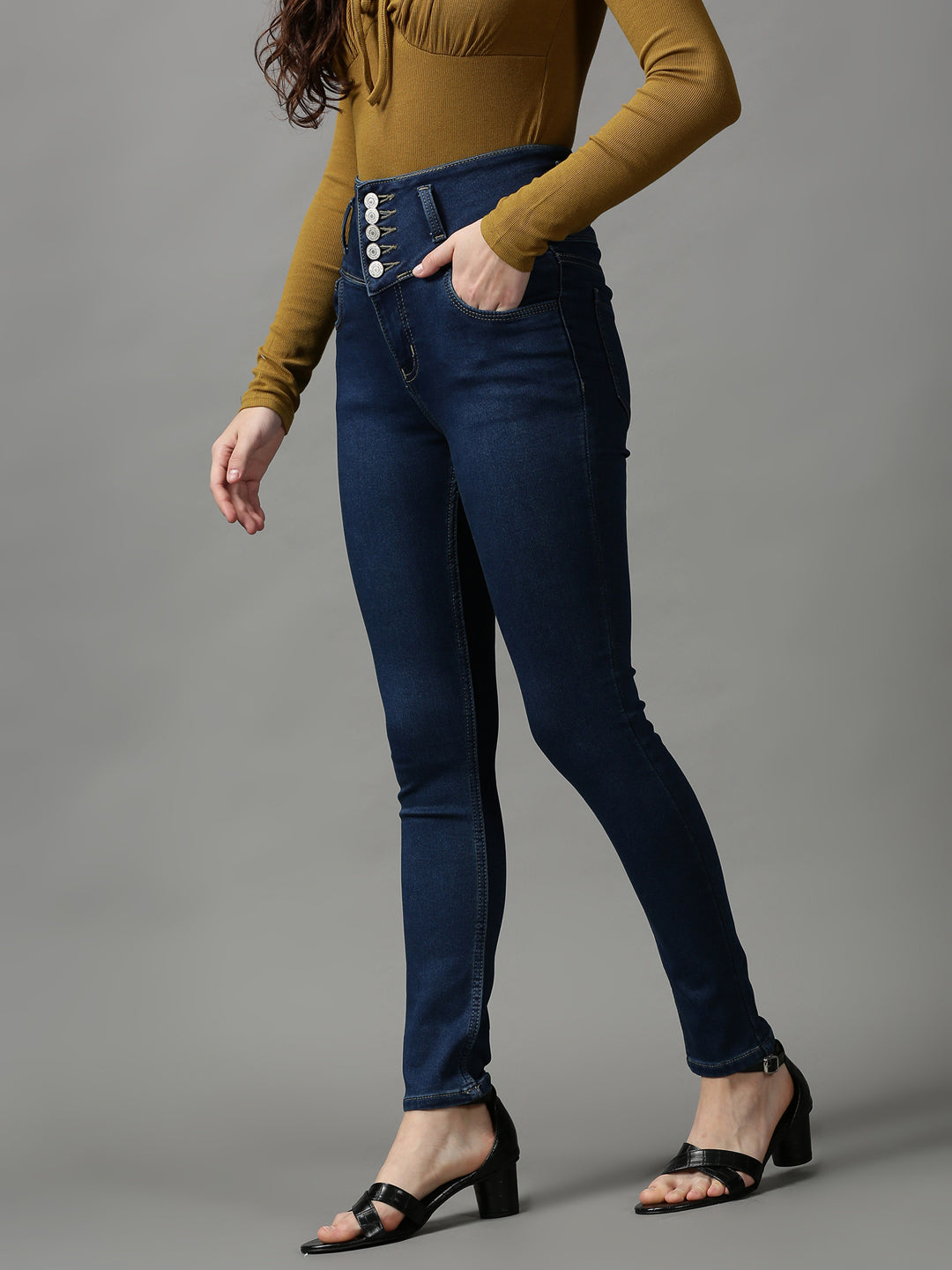 Women's Navy Blue Skinny Fit High-Rise Stretchable Denim Jeans
