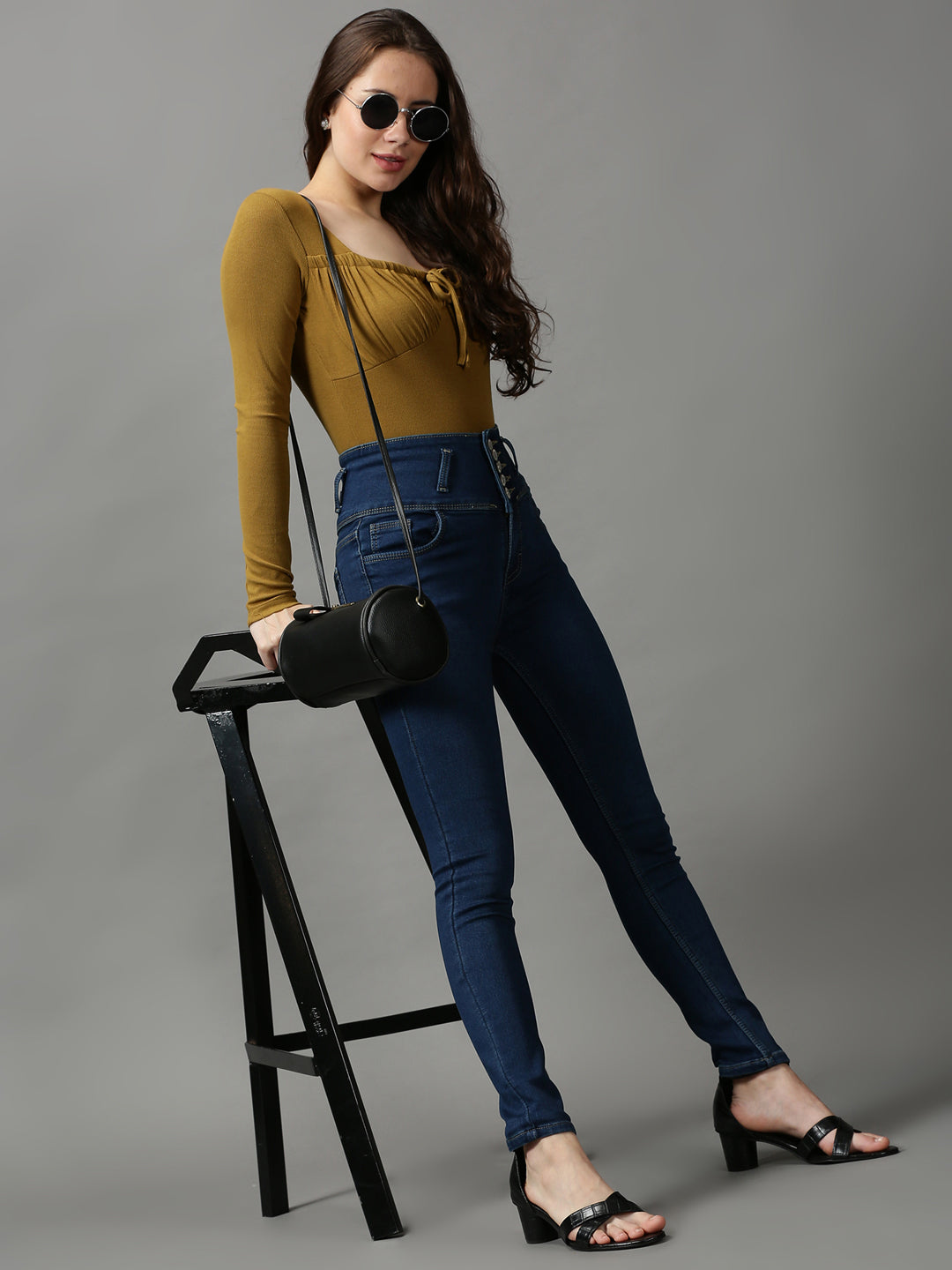 Women's Navy Blue Skinny Fit High-Rise Stretchable Denim Jeans