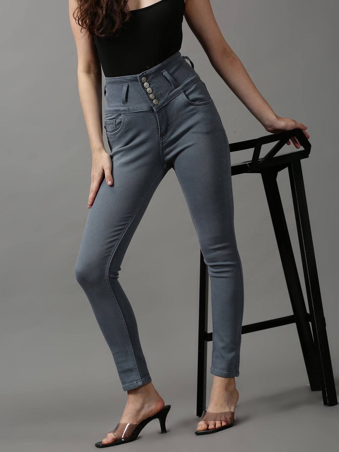 Women's Grey Skinny Fit High-Rise Stretchable Denim Jeans