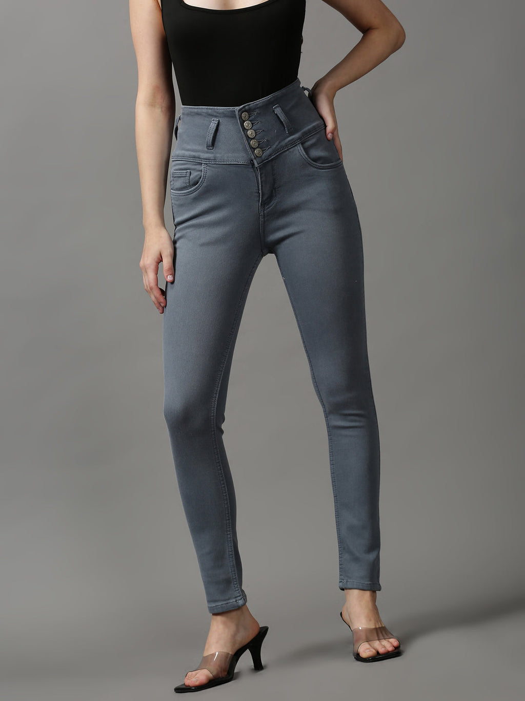Women's Grey Skinny Fit High-Rise Stretchable Denim Jeans