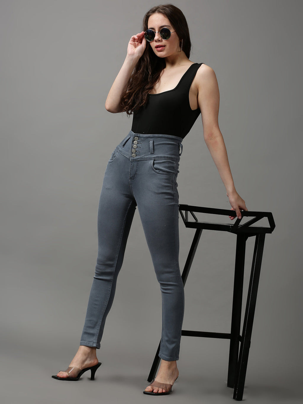 Women's Grey Skinny Fit High-Rise Stretchable Denim Jeans