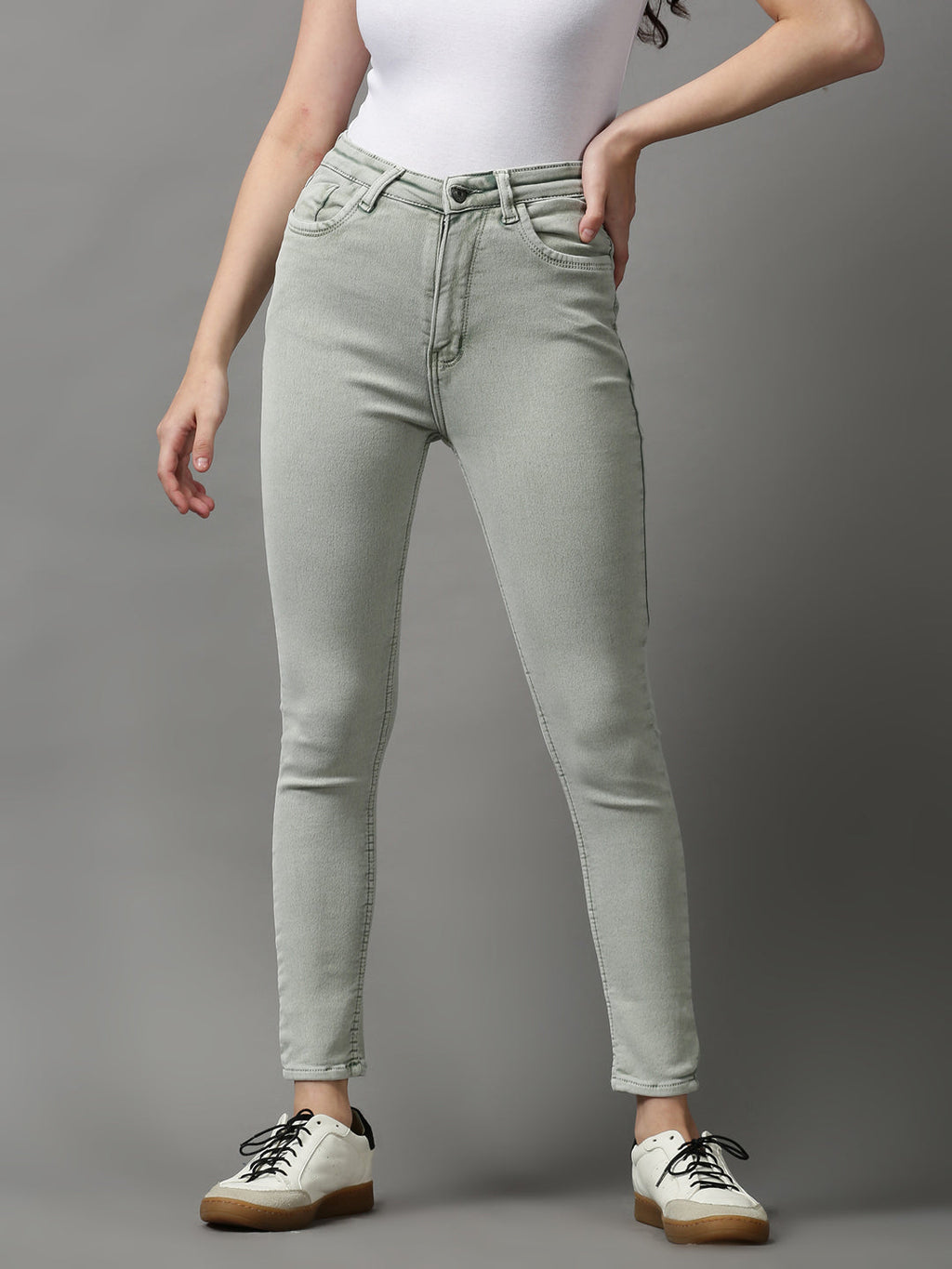 Women's Green Skinny Fit Stretchable Denim Jeans
