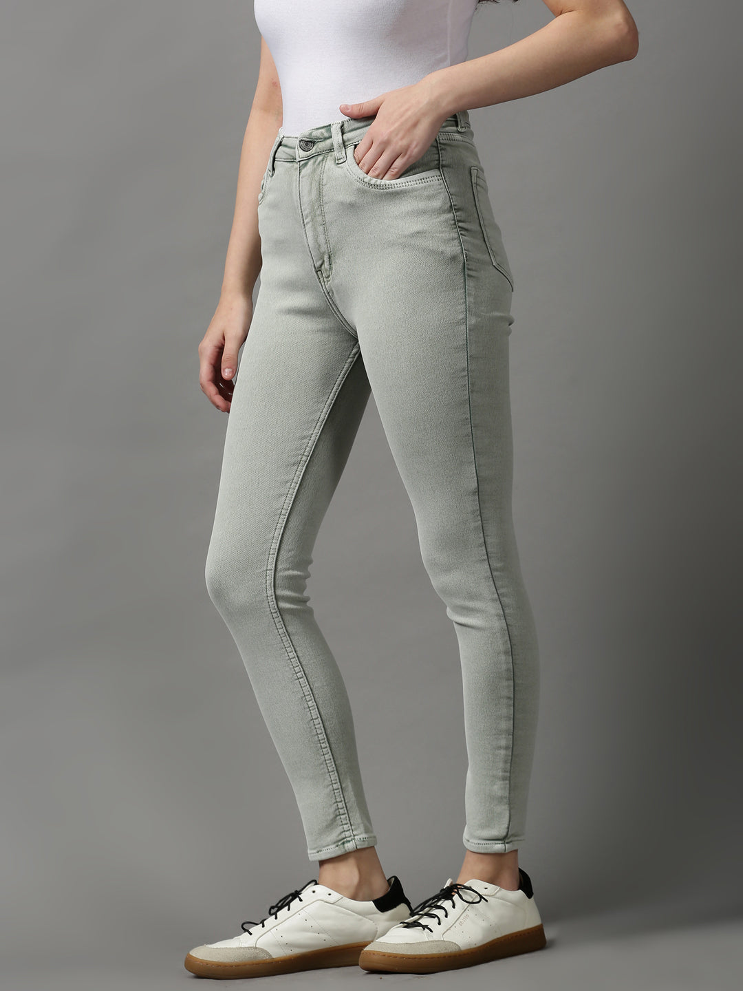 Women's Green Skinny Fit Stretchable Denim Jeans