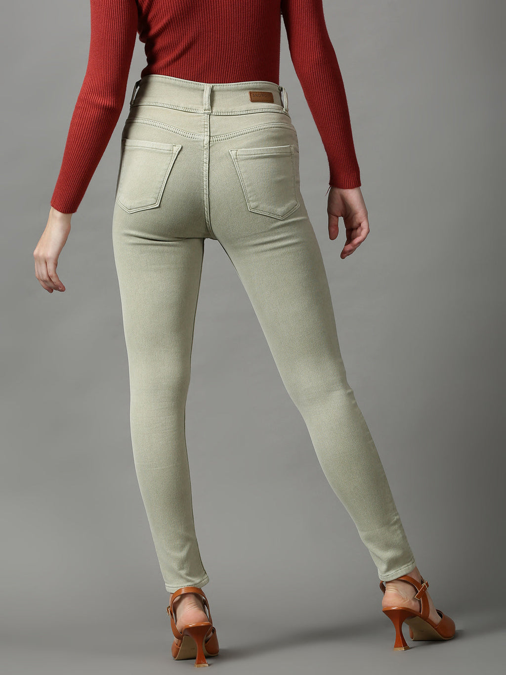 Women's Green Skinny Fit High-Rise Stretchable Denim Jeans