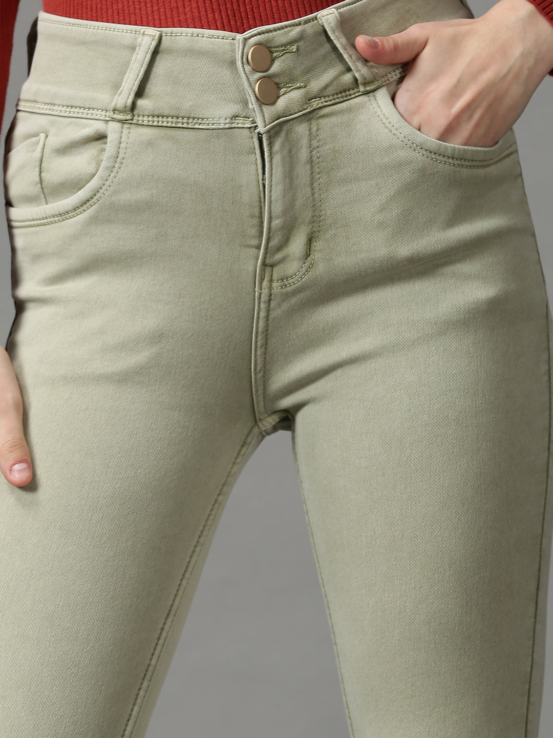 Women's Green Skinny Fit High-Rise Stretchable Denim Jeans