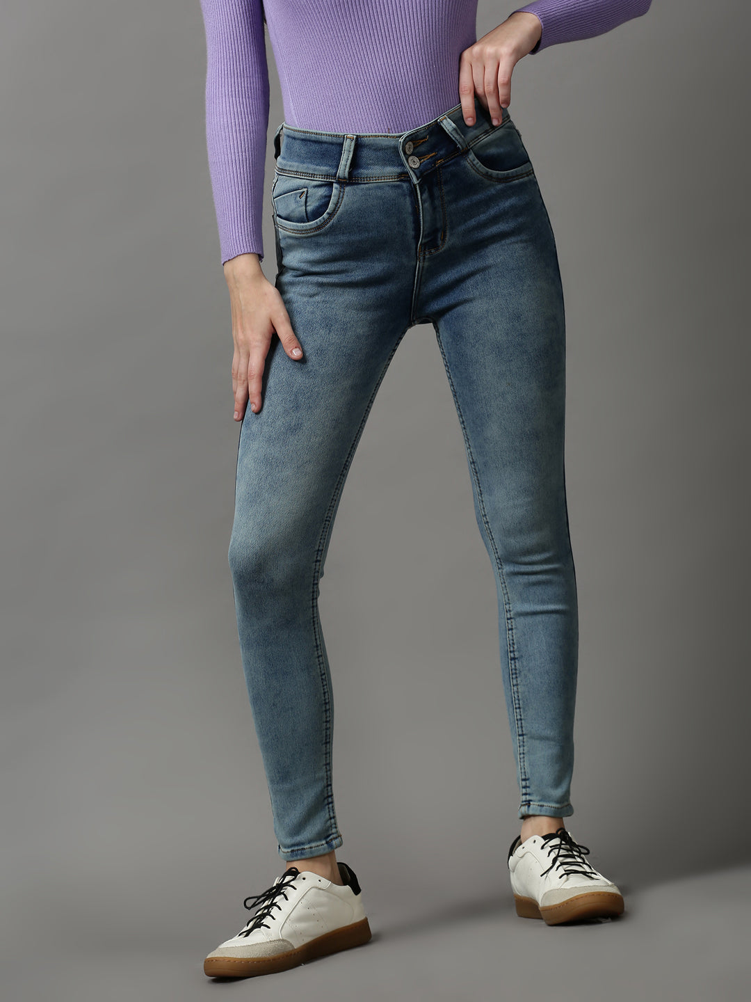 Women's Blue Skinny Fit High-Rise Light Fade Stretchable Denim Jeans
